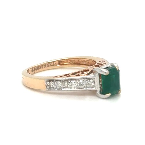 436 - An Emerald and Diamond Ring in Rose and White Gold.

Emerald Weight: Approximately 1ct
Stamped 14K 5... 