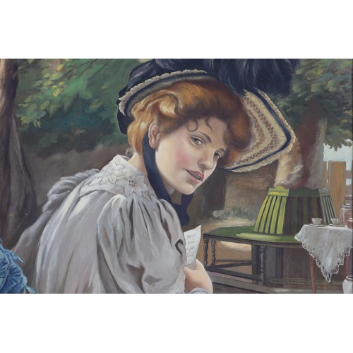 472 - French School 
Circa 1900 
A Half-Length Portrait of Lady Holding a Letter & Seated in a Garden,
Oil... 