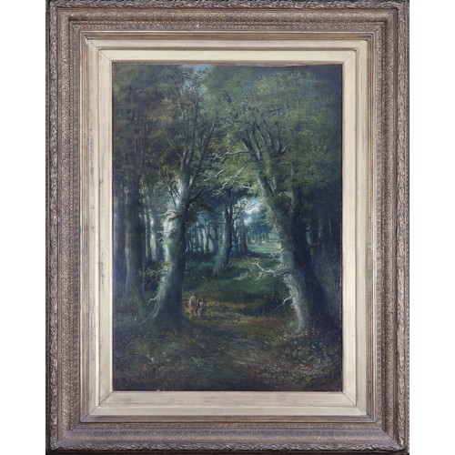 473 - English School 
Circa 1870
A Woody Landscape with Figures Amongst Trees 
Oil on Canvas 
76 x 51cm
In... 