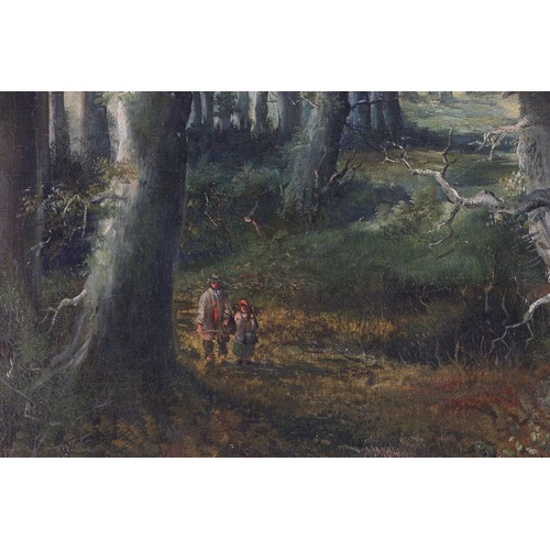 473 - English School 
Circa 1870
A Woody Landscape with Figures Amongst Trees 
Oil on Canvas 
76 x 51cm
In... 