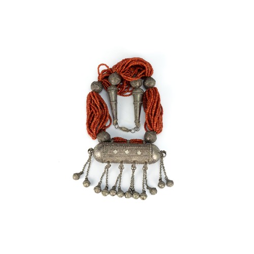 448 - A Tribal Yemeni Silver and Coral Necklace.

468g