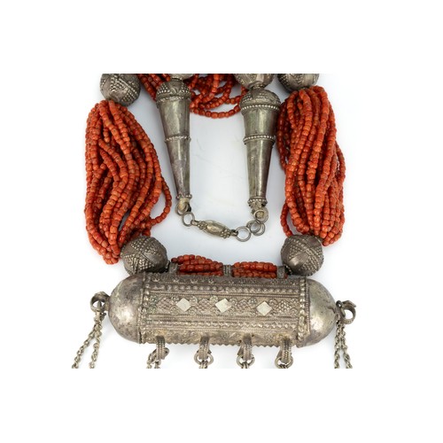 448 - A Tribal Yemeni Silver and Coral Necklace.

468g