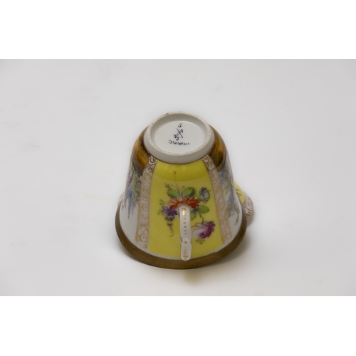 28 - A Vintage German Yellow Porcelain Sugar Pot Depicting 2 Women in a Landscape with Floral Patterns.