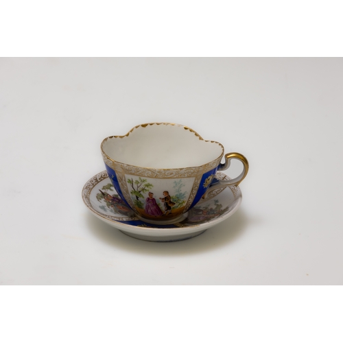 31 - A Vintage Continental Blue & White Tea Cup and Saucer Depicting Floral Patterns with Character Marks... 