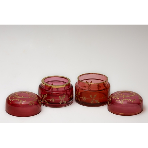 51 - A Pair of Antique Bohemian Red Glass Powder Pots from the 19th Century.

Approximately 7 x 7cm