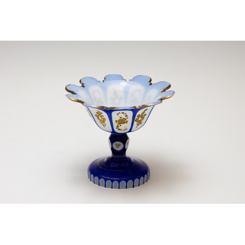 61 - An Antique Bohemian Blue Glass Tazza from the 19th Century.

H: Approximately 14.5cm