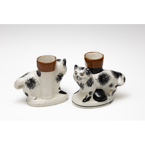 83 - A Pair of Vintage Continental Porcelain Figures of Staffordshire Cats.

H: Approximately 12cm