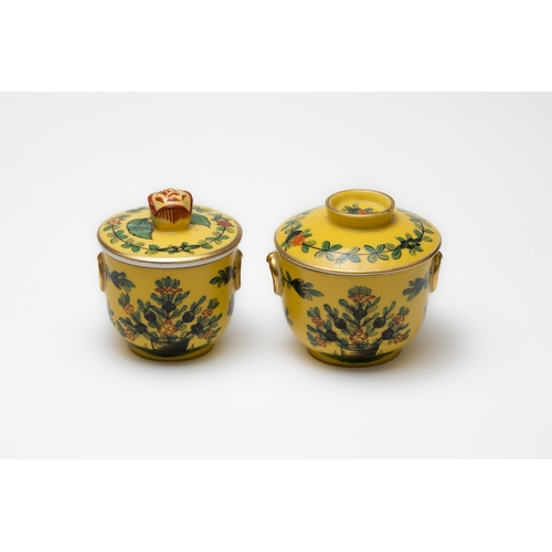 87 - A Lot of 2 Vintage Dresden Yellow Porcelain Sugar Pots Depicting Floral Patterns from Circa 1900s.

... 