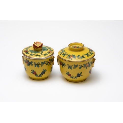 87 - A Lot of 2 Vintage Dresden Yellow Porcelain Sugar Pots Depicting Floral Patterns from Circa 1900s.

... 