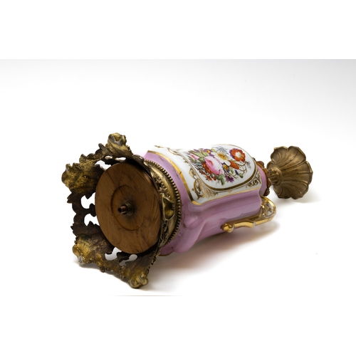 101 - An Antique French Porcelain Brass Pink Lamp Depicting Flowers from the 19th Century.

H: Approximate... 