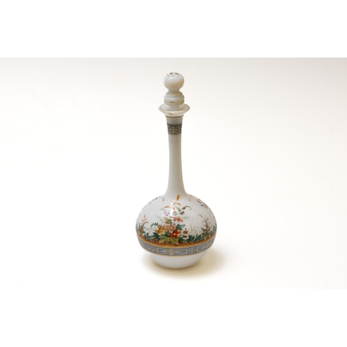 115 - An Antique French Opaline White Glass Perfume Bottle from the 19th Century.

H: Approximately 20cm