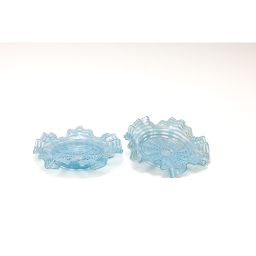 119 - A Pair of Vintage Venetian Baby Blue Glass Saucers from the 20th Century.

D: Approximately 15cm