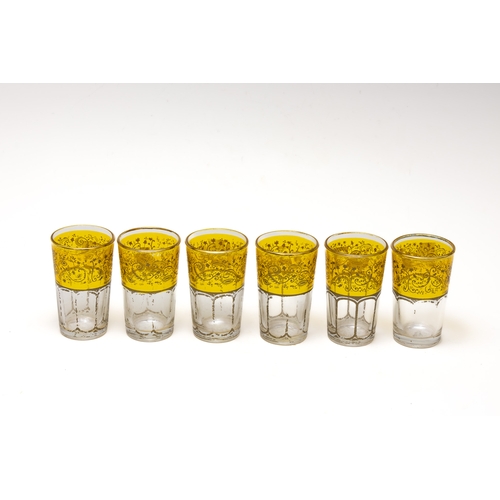 120 - A Lot of 6 Vintage Bohemian Amber-Colour Glass Shot Glasses from the 20th Century.

H: Approximately... 