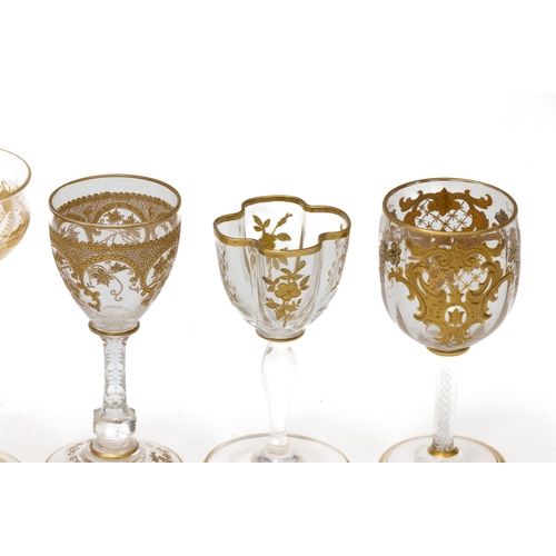 134 - A Lot of 7 Antique Bohemian Glass Goblets.

H: Approximately 8-10cm