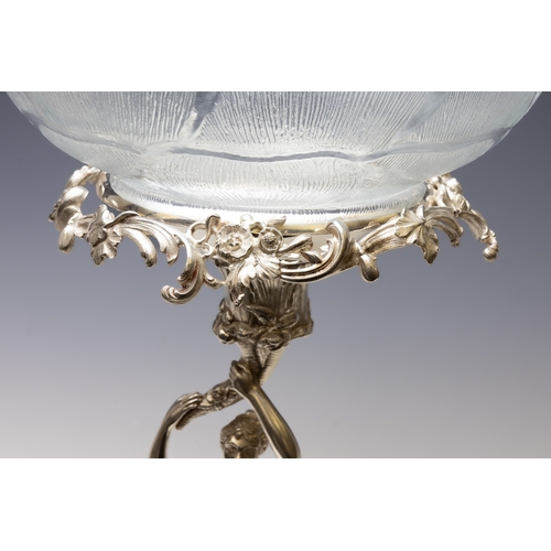 135 - An Antique Continental Large Glass Centrepiece with a Silver Plated Base.

H: Approximately 65cm