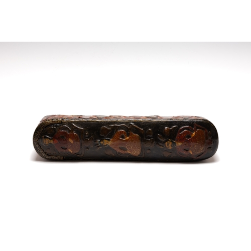 161 - A Large Qajar Moulded & Lacquered Papier-mache Pen Case Qalamdan.