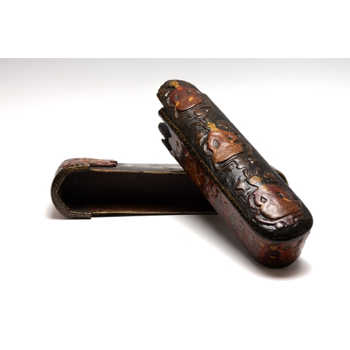 161 - A Large Qajar Moulded & Lacquered Papier-mache Pen Case Qalamdan.