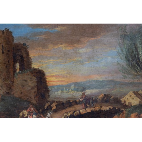 479 - North Italian School, Circa 1700 
A Pastorial Landscape with a Cattle Drover Figures on a Bridge and... 