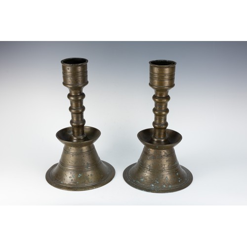 346 - A Pair of Large Ottoman Turkish Bronze Candlesticks from the 16th Century with Calligraphy.

H: Appr... 