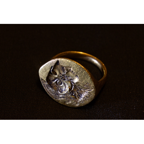 247 - A God Signet Ring Decorated with Athena's Head, a Greek Goddess of Wisdom and War, in a Lively Manne... 