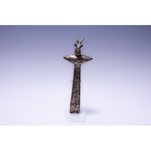 249 - A Large Luristani Bronze Axe Head Depicting a Deer on the Side.

L: Approximately 30cm