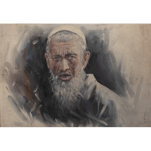 488 - A Chinese Signed Oil Painting on Fabric Depicting an Elderly Man.

Approximately 91x61cm