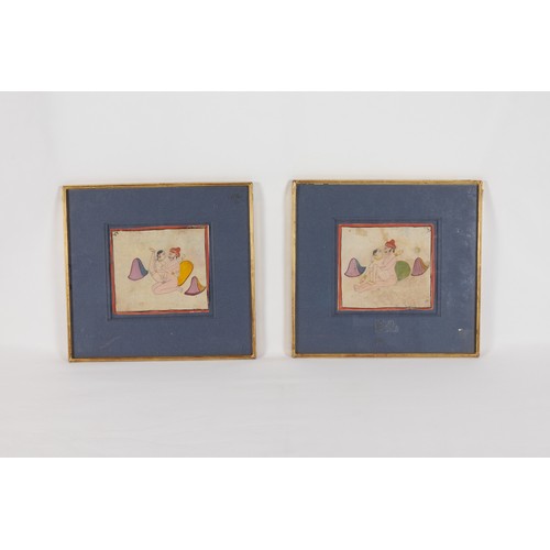 413 - A Pair of Indian Erotic Miniatures from the 19th Century.

With Frame: Approximately 30.5x28.5cm