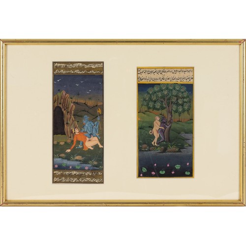 414 - A Lot of 2 Indian Erotic Miniatures in One Frame from the 19th Century.

With Frame: Approximately 4... 