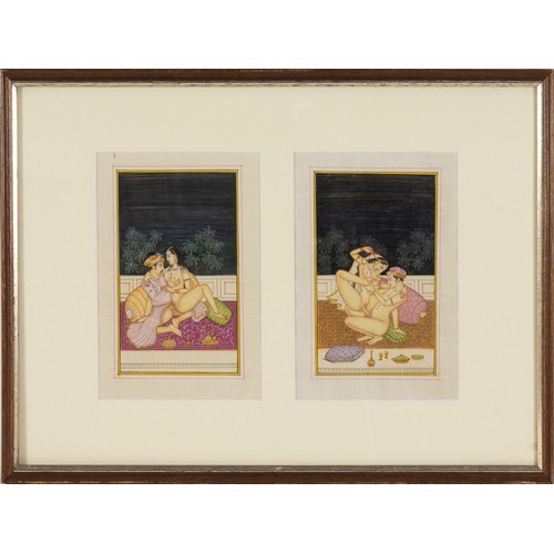 415 - A Lot of 2 Indian Erotic Miniatures in One Frame from the 19th Century.

With Frame: Approximately 3... 