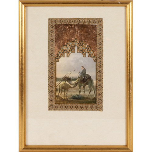 416 - A Middle Eastern Painting on Paper of a Man with a Camel.

With Frame: Approximately 30.5x21.5cm