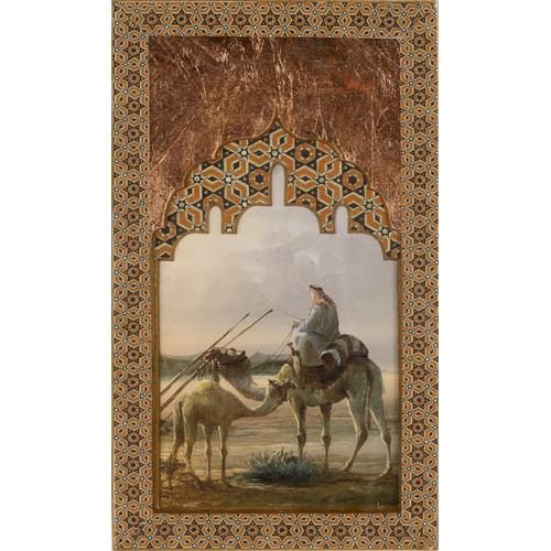 416 - A Middle Eastern Painting on Paper of a Man with a Camel.

With Frame: Approximately 30.5x21.5cm