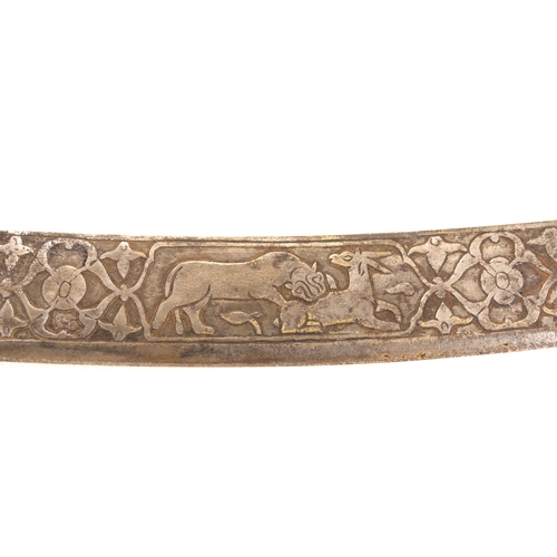 326 - An Islamic Indo-Persian Mughal Sword with Islamic Calligraphy in Gold Inlay + Floral Patterns Engrav... 