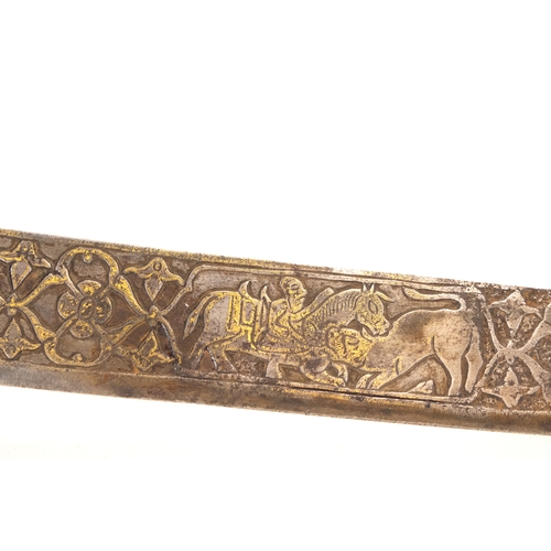 326 - An Islamic Indo-Persian Mughal Sword with Islamic Calligraphy in Gold Inlay + Floral Patterns Engrav... 