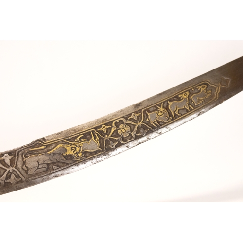 326 - An Islamic Indo-Persian Mughal Sword with Islamic Calligraphy in Gold Inlay + Floral Patterns Engrav... 