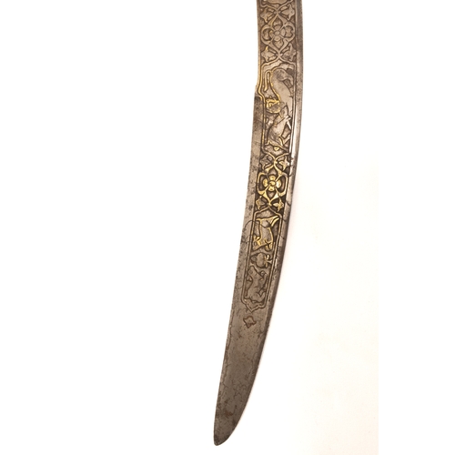 326 - An Islamic Indo-Persian Mughal Sword with Islamic Calligraphy in Gold Inlay + Floral Patterns Engrav... 