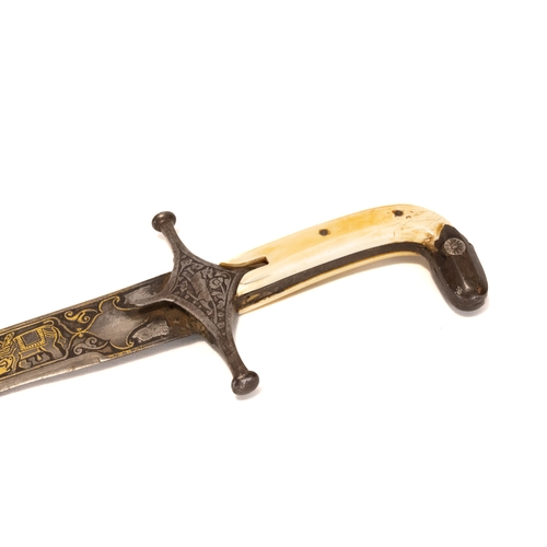 326 - An Islamic Indo-Persian Mughal Sword with Islamic Calligraphy in Gold Inlay + Floral Patterns Engrav... 