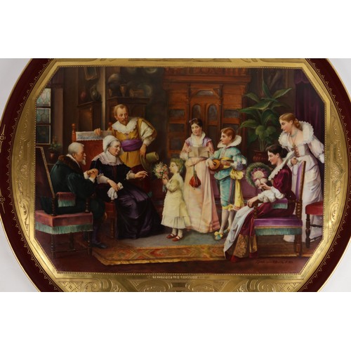 145 - A Large Vienna Porcelain & Gilt Plate Depicting a Family Gathering from the 19th Century.

D: Approx... 