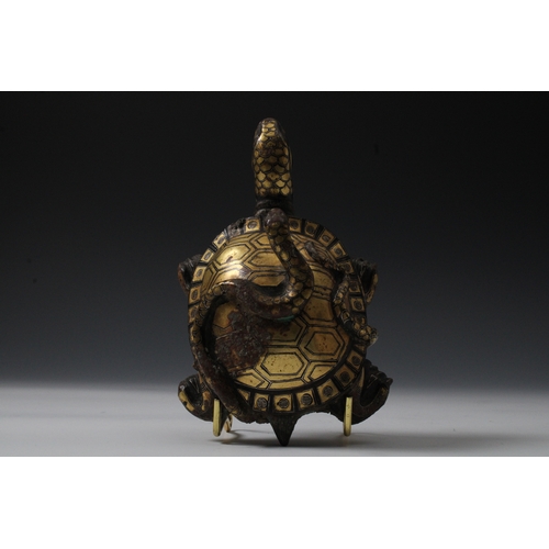 78 - A Rare Chinese Bronze Tortoise with Gold Inlay from Possibly the Western Han Dynasty.

W: Approximat... 