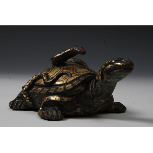 78 - A Rare Chinese Bronze Tortoise with Gold Inlay from Possibly the Western Han Dynasty.

W: Approximat... 