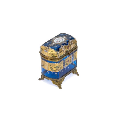 3 - A Continental Blue Glass Casket Decorated with Enamel and Gilt from the 19th Century.

H: Approximat... 