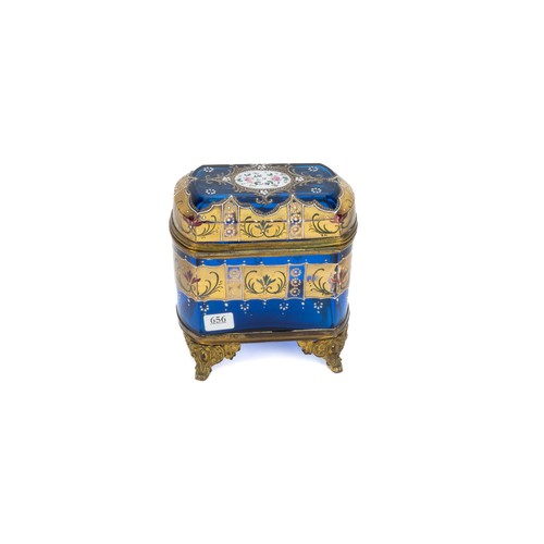 3 - A Continental Blue Glass Casket Decorated with Enamel and Gilt from the 19th Century.

H: Approximat... 