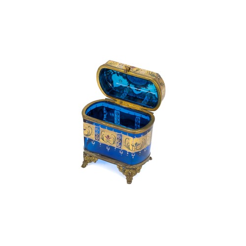 3 - A Continental Blue Glass Casket Decorated with Enamel and Gilt from the 19th Century.

H: Approximat... 