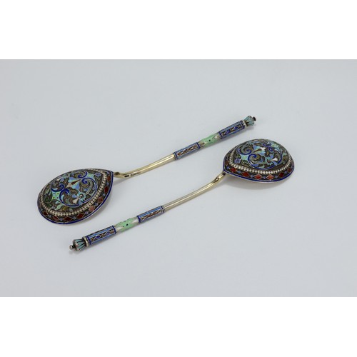 4 - A Pair of Russian Silver & Enamel Spoons.

L: Approximately 18.5cm
100g