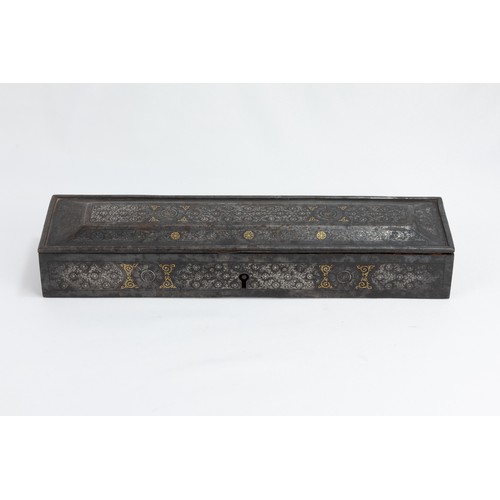 122 - An Indo-Persian Iron Qalamdan Pen Box Decorated with Silver & Gold Inlay from the 19th Century.

H: ... 