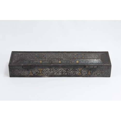 122 - An Indo-Persian Iron Qalamdan Pen Box Decorated with Silver & Gold Inlay from the 19th Century.

H: ... 