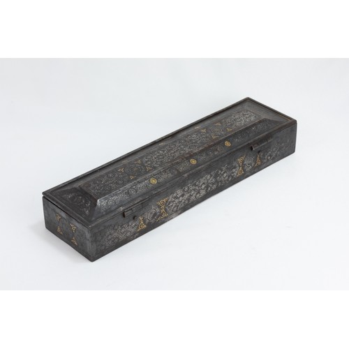 122 - An Indo-Persian Iron Qalamdan Pen Box Decorated with Silver & Gold Inlay from the 19th Century.

H: ... 