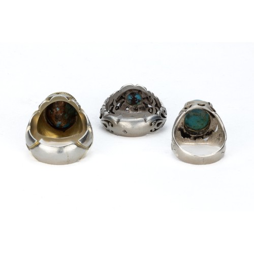 52 - A Lot of 3 Persian Silver Turquoise Rings.