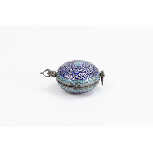 187 - An Islamic Kashmiri Silver Quran Holder Amulet Decorated with Blue and Turquoise Enamel.

D: Approxi... 