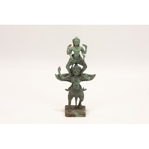 290 - A Cambodian Bronze Figure of Vishnu & Garuda from the 12th Century.

H: Approximately 15.8cm