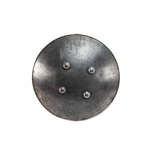 131 - An Indian Steel Shield Decorated with Engraved Floral Patterns.

D: Approximately 50cm